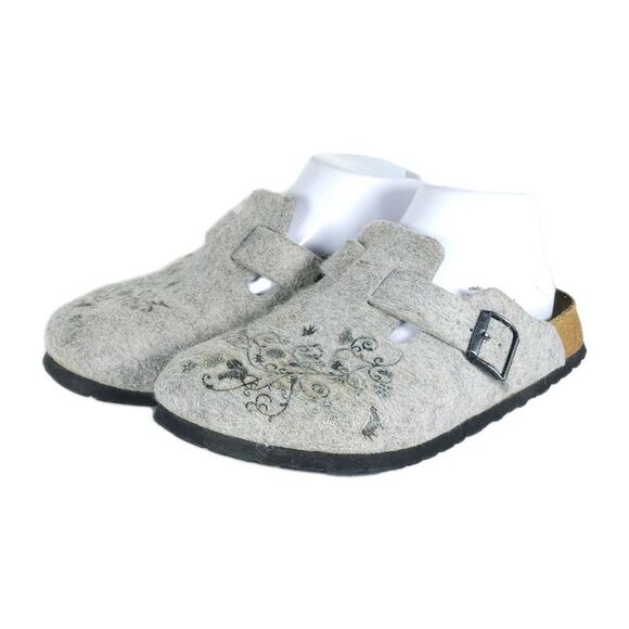 Birkenstock Papillio Women's Boston EU38 US7 Gray Wool Floral Print Clogs Shoes - Picture 1 of 16